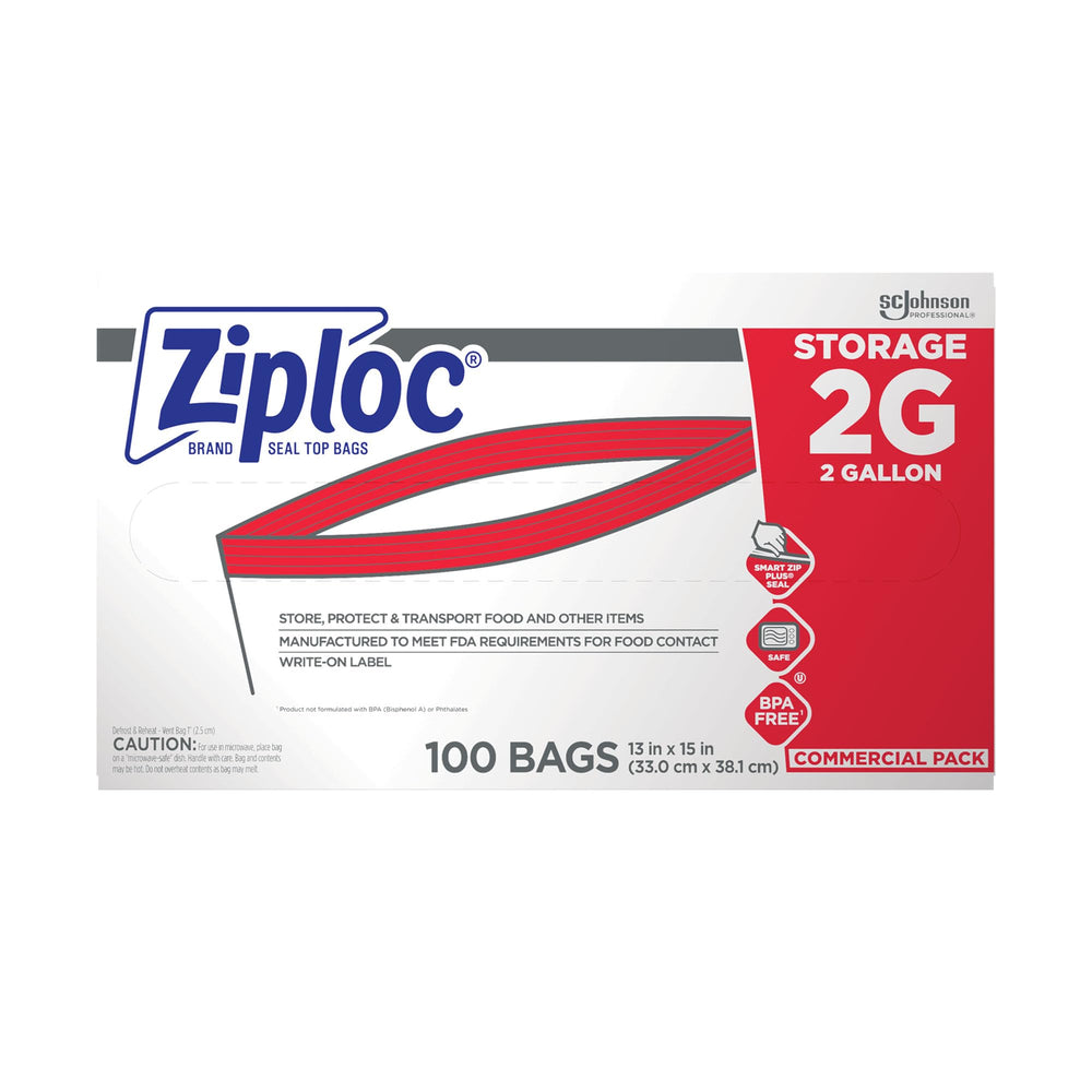 SC Johnson Professional box front showing 2 gallon Ziploc bags, durable supply benefit