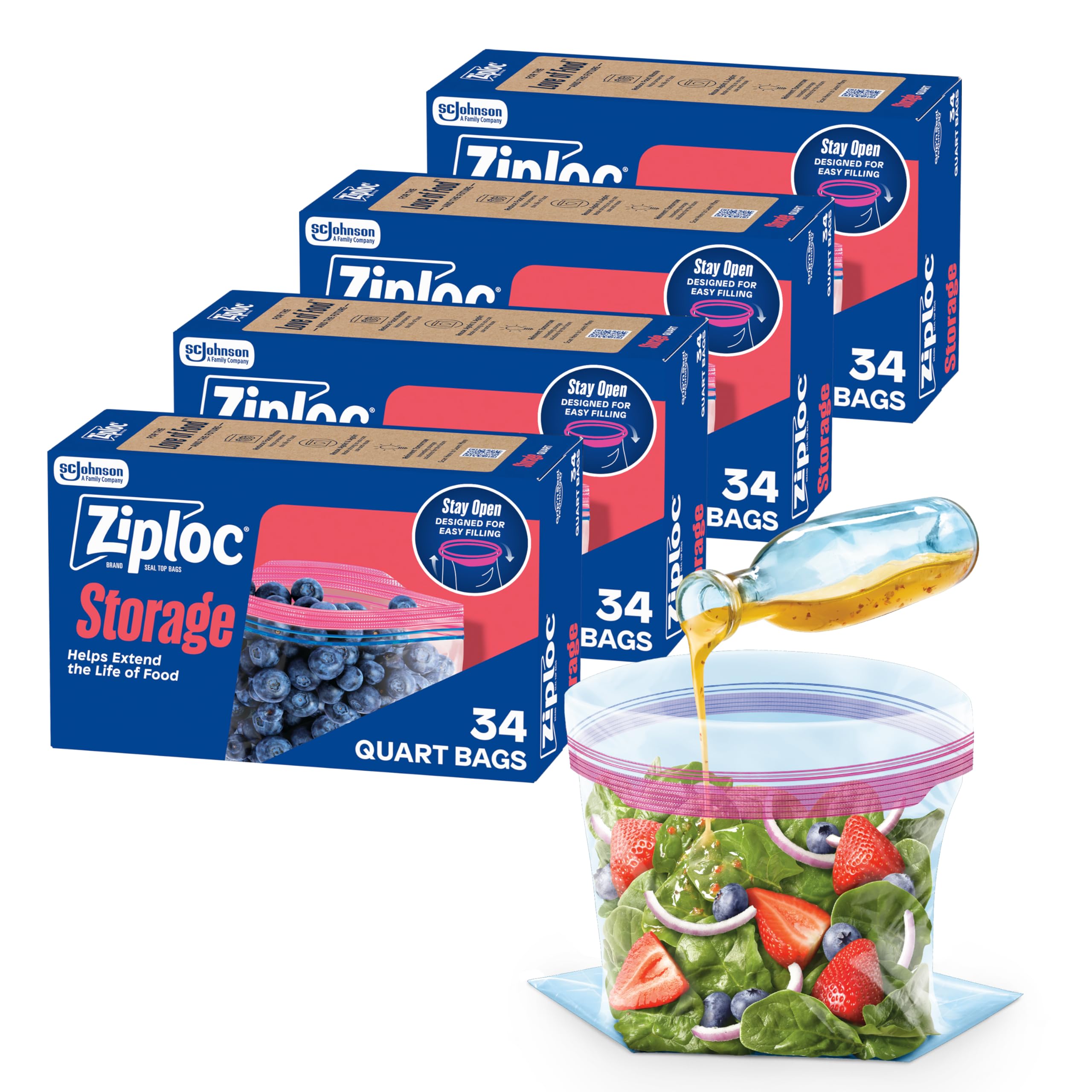Ziploc quart front packaging showing value multipack and usability benefits