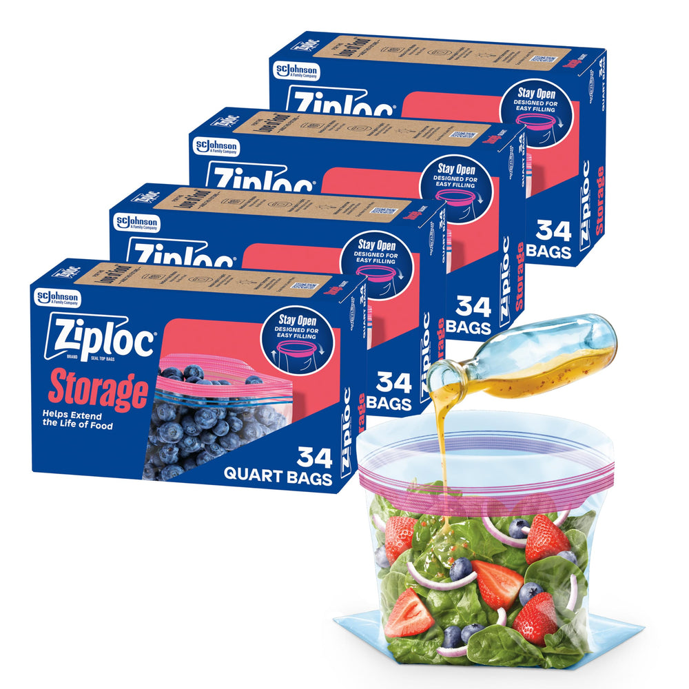 Ziploc quart front packaging showing value multipack and usability benefits