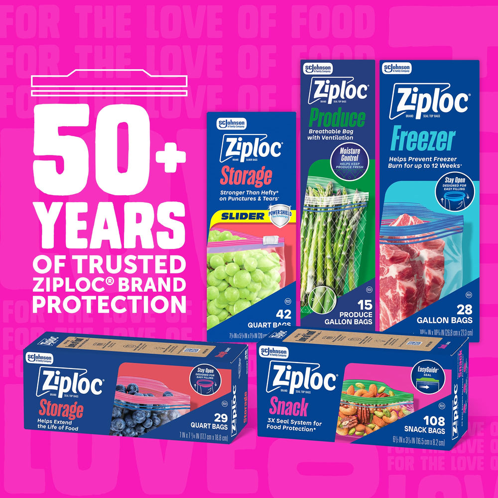 Ziploc quart bags in a fridge scene demonstrating organized storage benefit