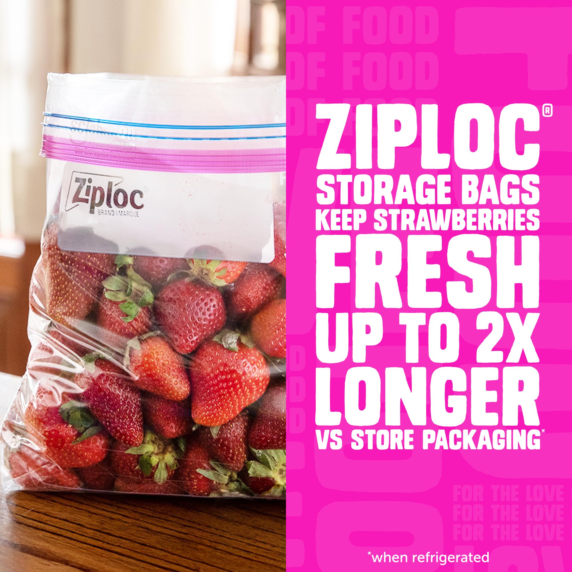 Ziploc quart bag zipper close-up showing secure seal and freshness protection