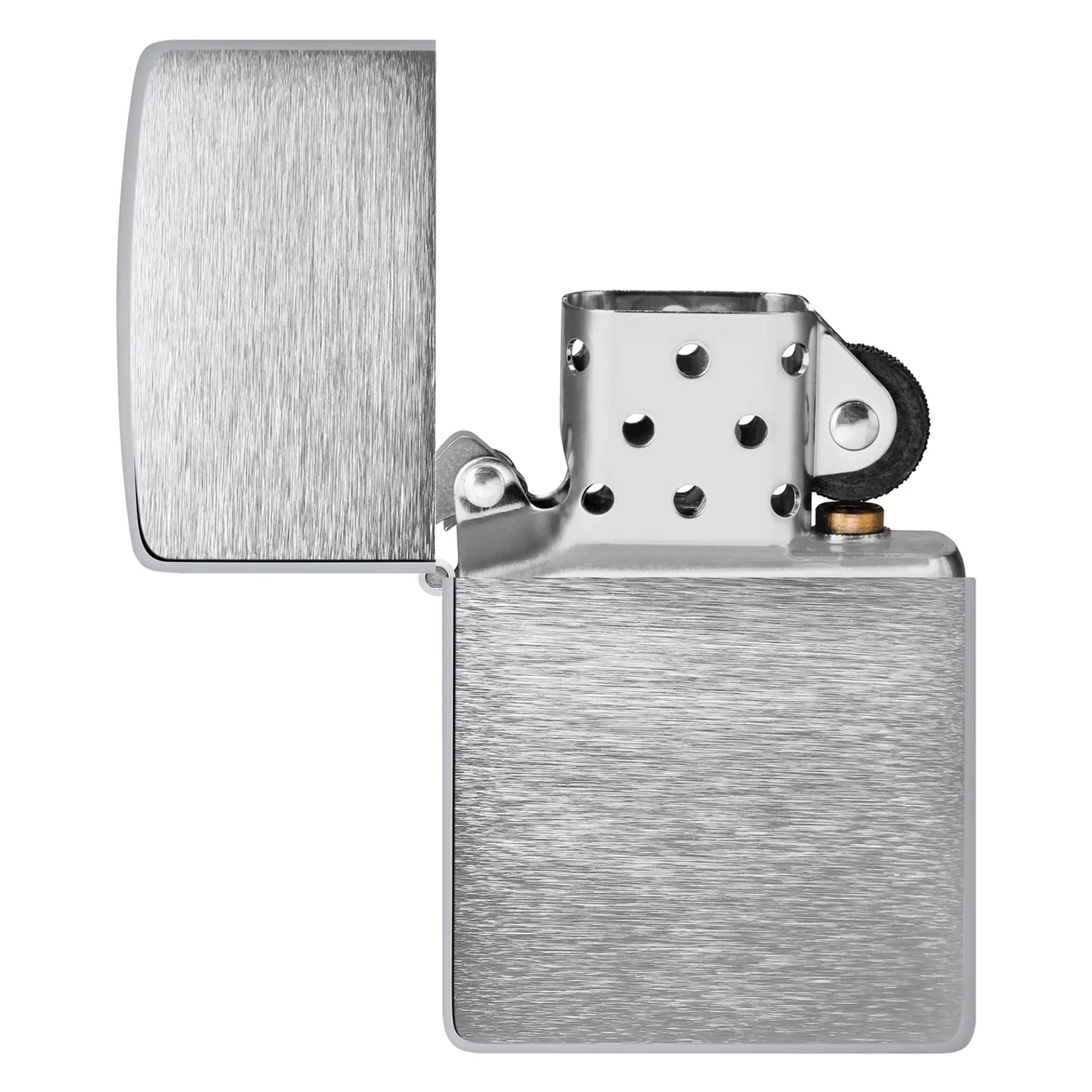 Zippo close-up of brushed chrome texture highlighting scratch resistance and refined look