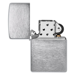 Zippo close-up of brushed chrome texture highlighting scratch resistance and refined look