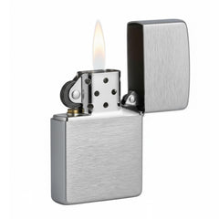 Zippo brushed chrome front view showing sleek pocket-ready design and durable finish