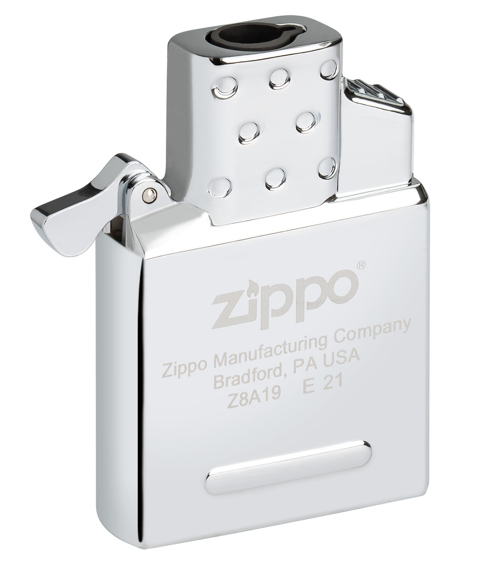 Zippo single torch side profile highlighting compact design and durability