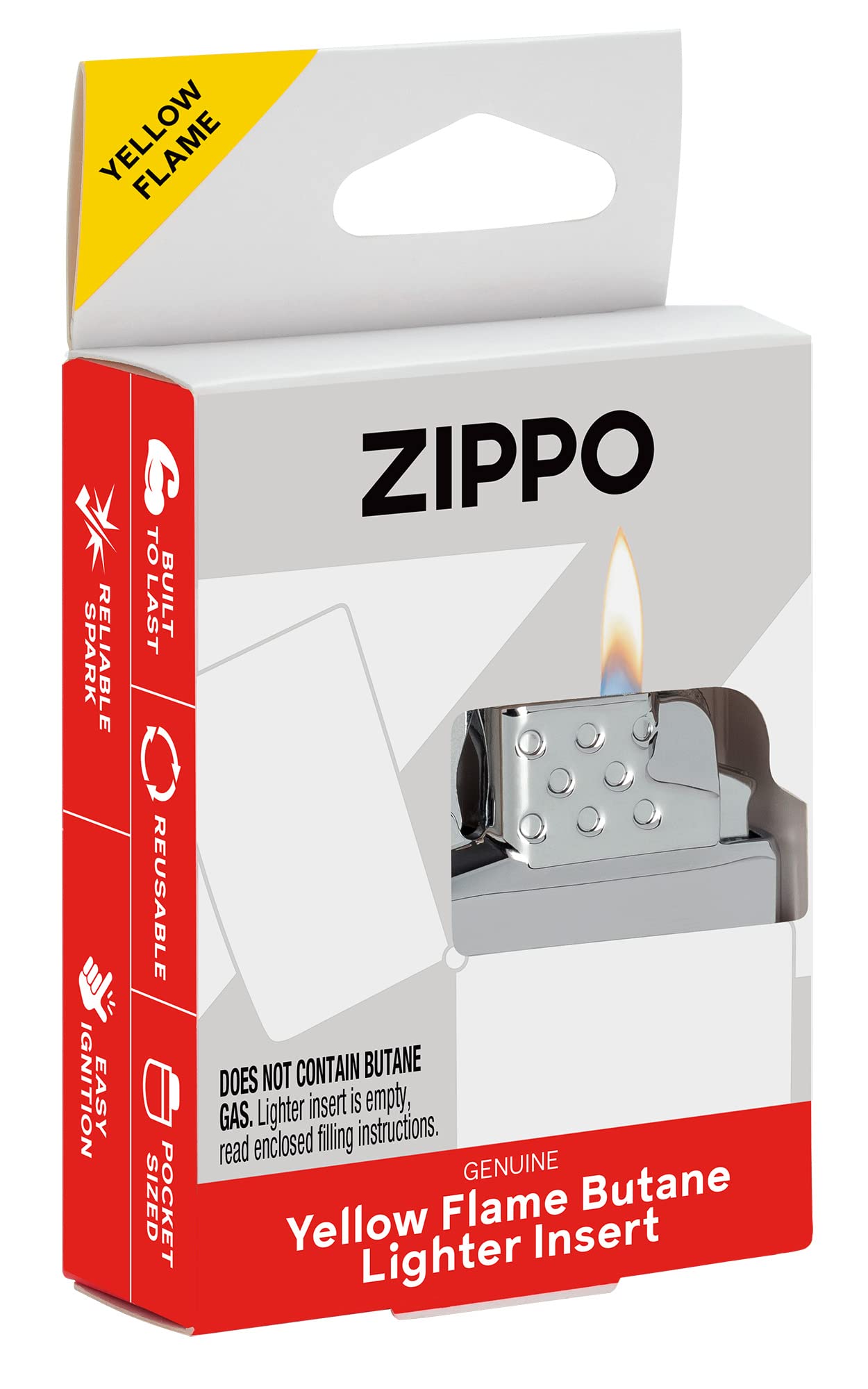 Zippo yellow flame insert in gift box showing premium packaging and ready-gift benefit
