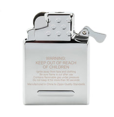 Zippo yellow flame insert installed in classic Zippo case showing preserved click and style benefit