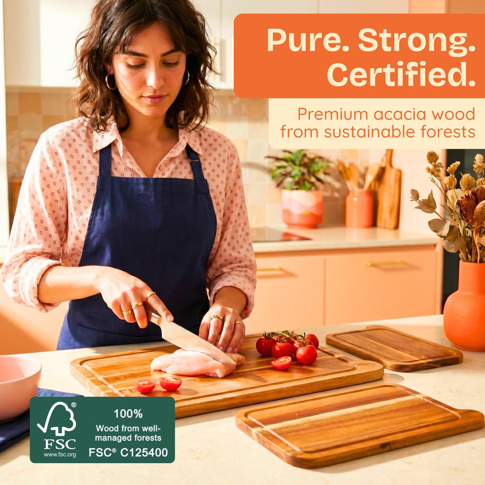 Ziruma board in use chopping vegetables, shows safe food prep and easy handling