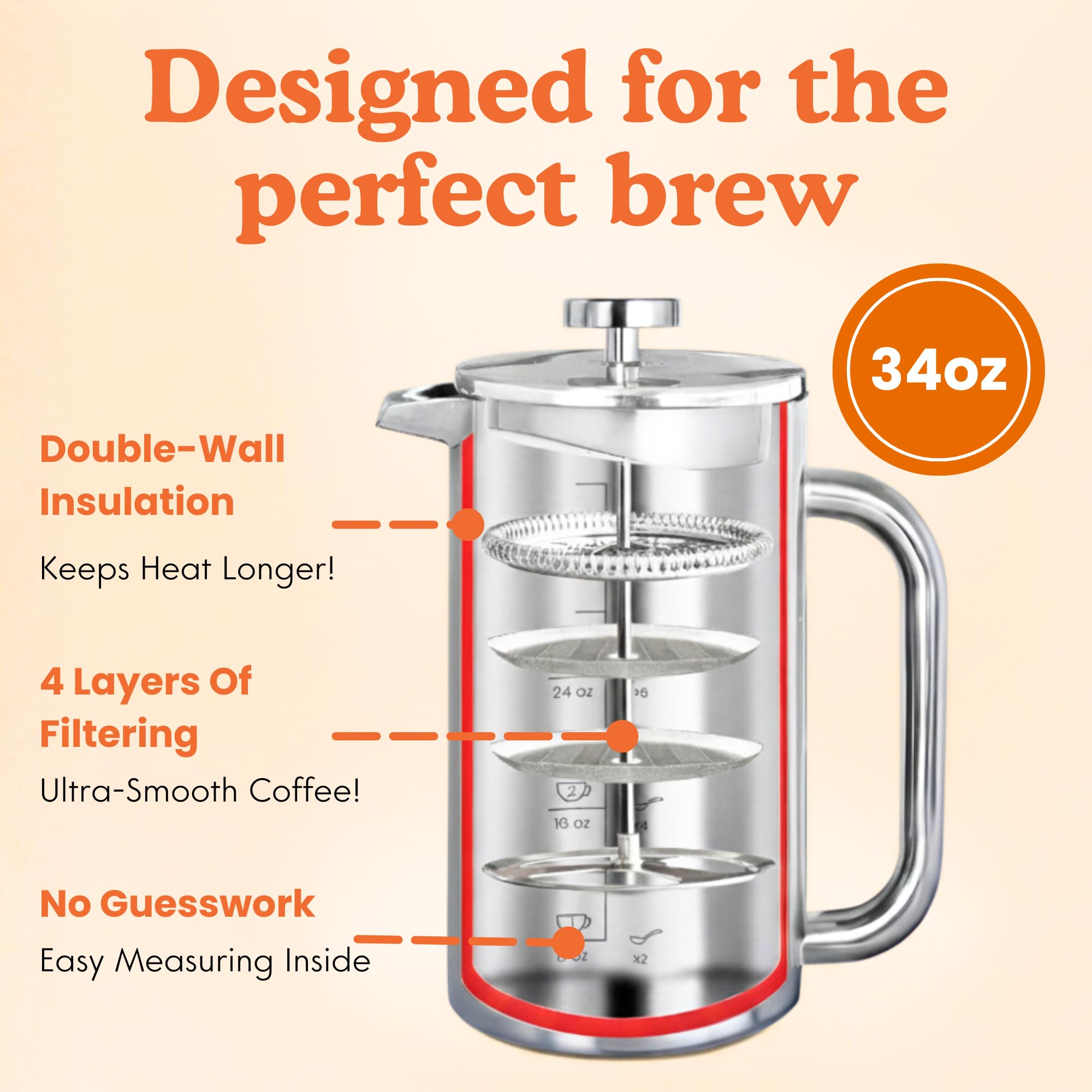 Ziruma measuring marks and included scoop to ensure consistent brew ratios