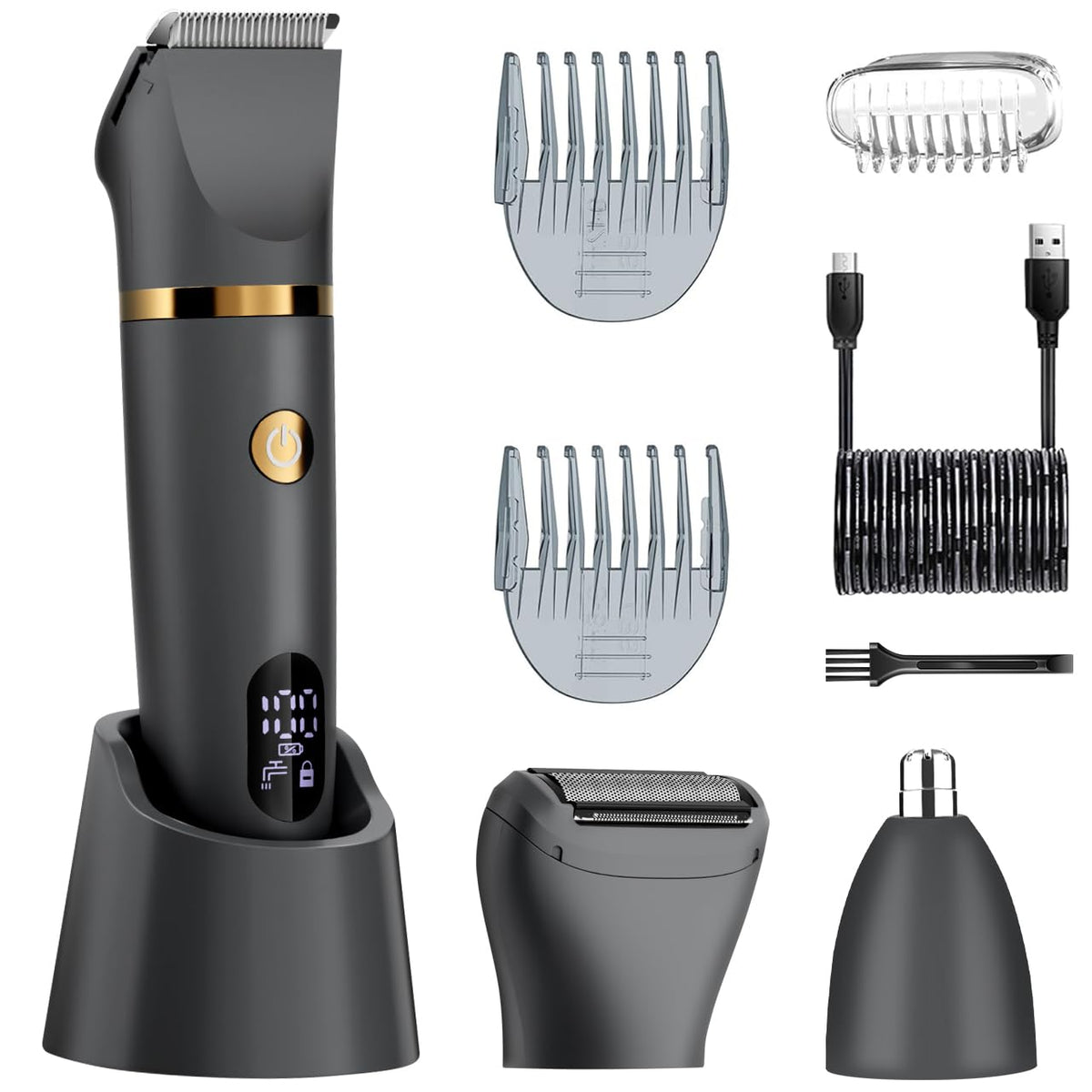 Zivelier front view foil shaver showing ergonomic grip and close results