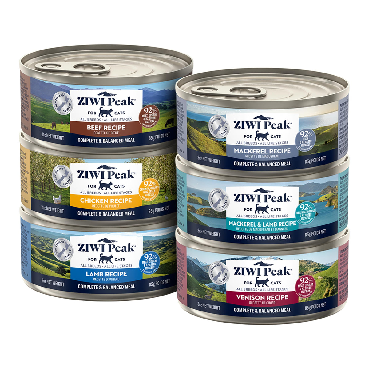 ZIWI variety pack front packaging showing six 3oz cans and benefits
