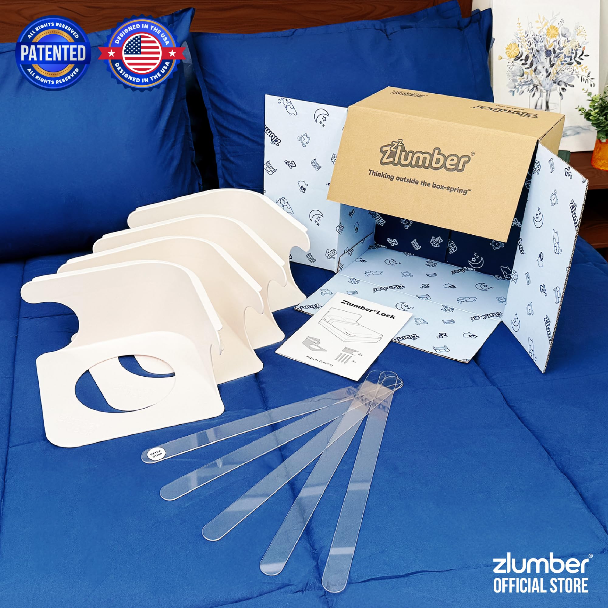 ZlumberLock on made bed in bedroom setting for tidy sleep-ready appearance