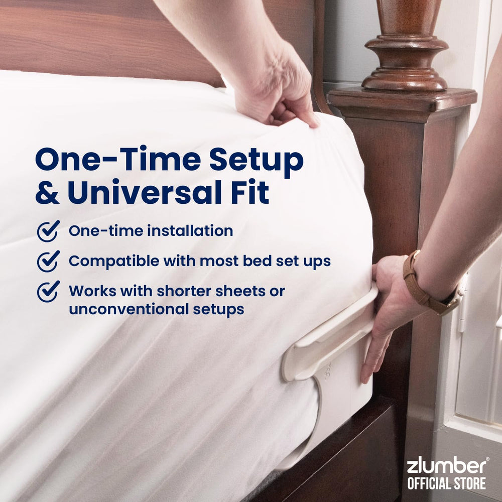 ZlumberLock installed at mattress corner keeping sheet snug and flat