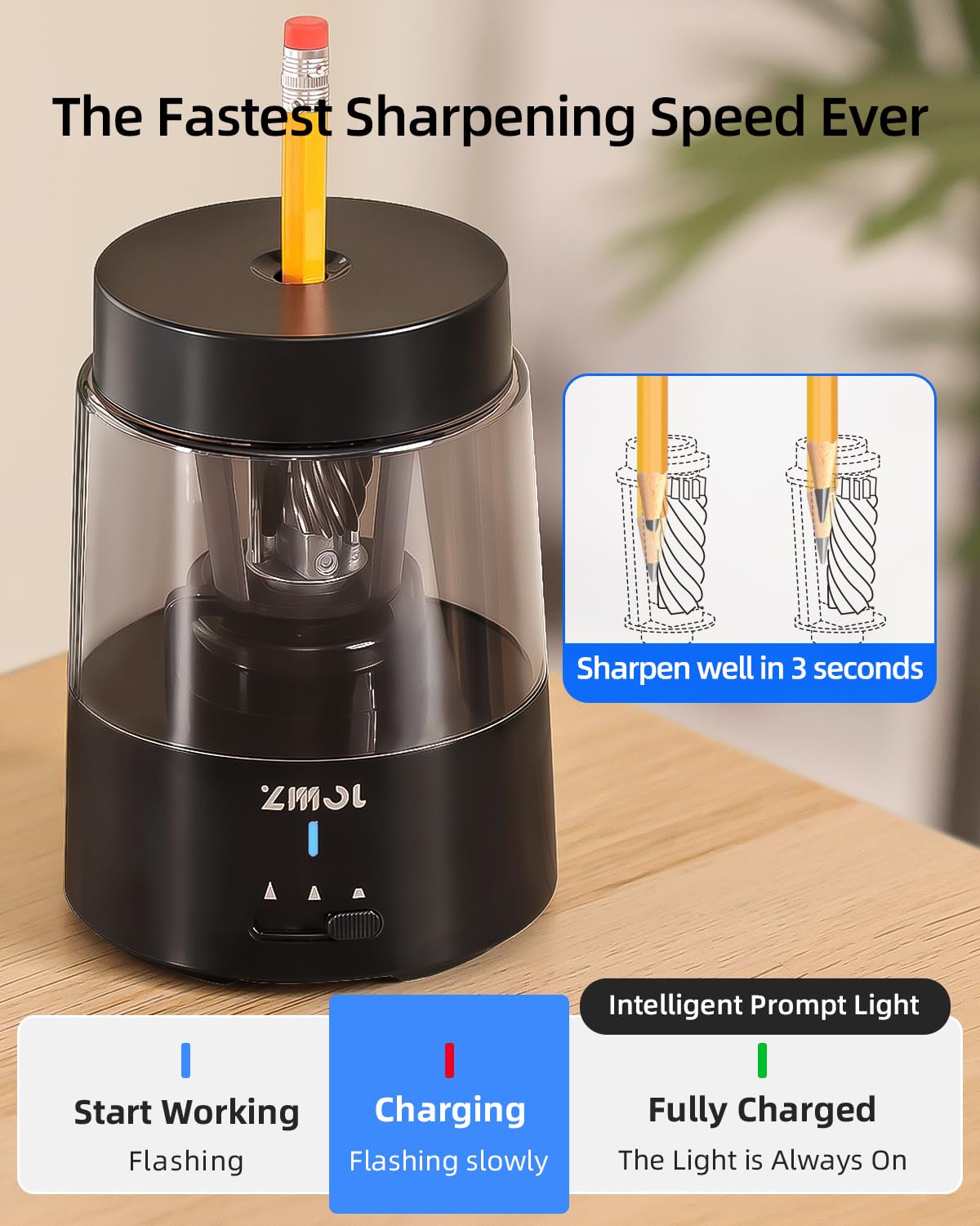 ZMOL tip light indicator closeup showing charge status at glance
