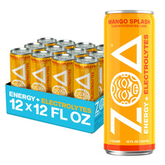 ZOA mango splash front packaging showing bold can design and benefits