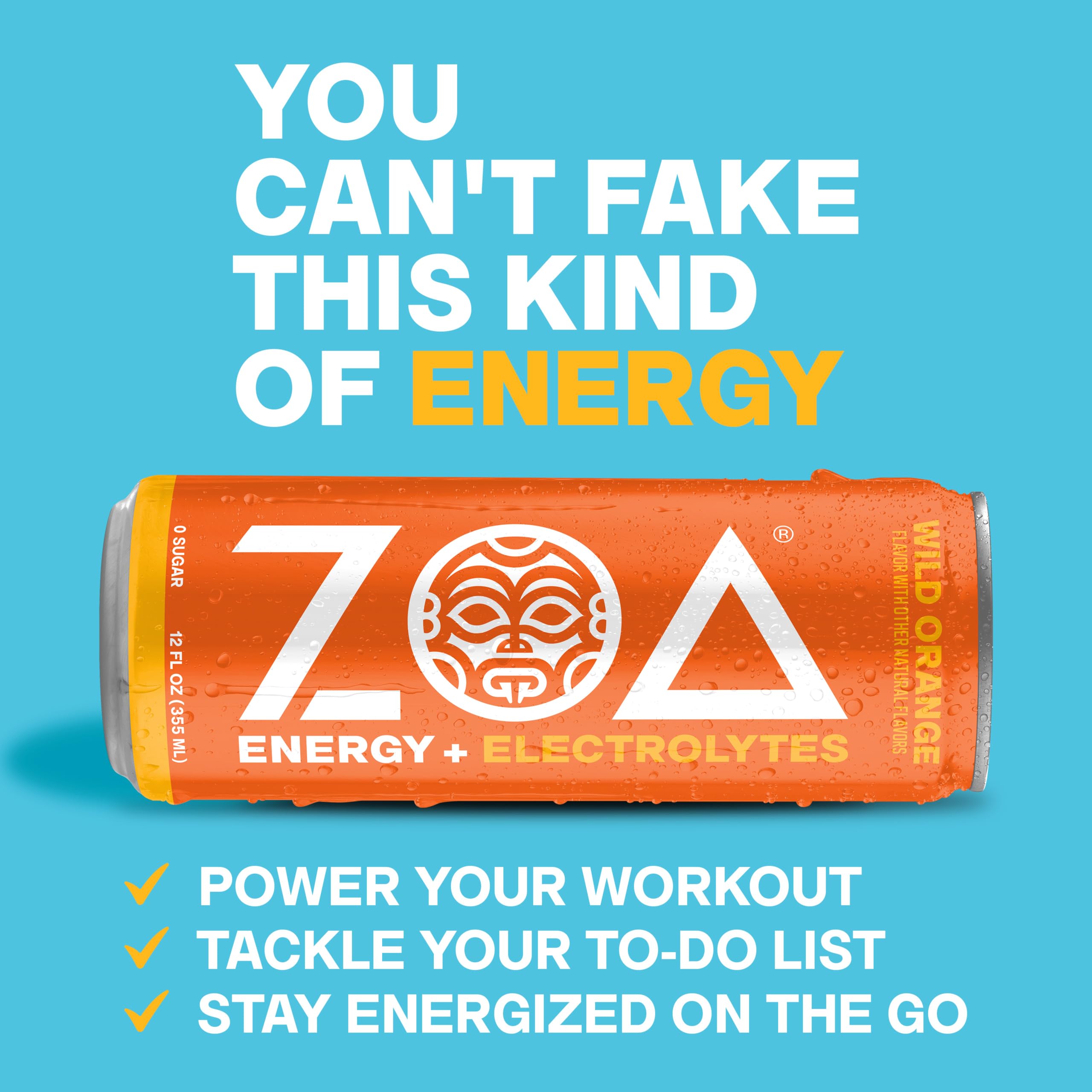 ZOA wild orange ingredients label closeup showing vitamins and plant-based caffeine benefits