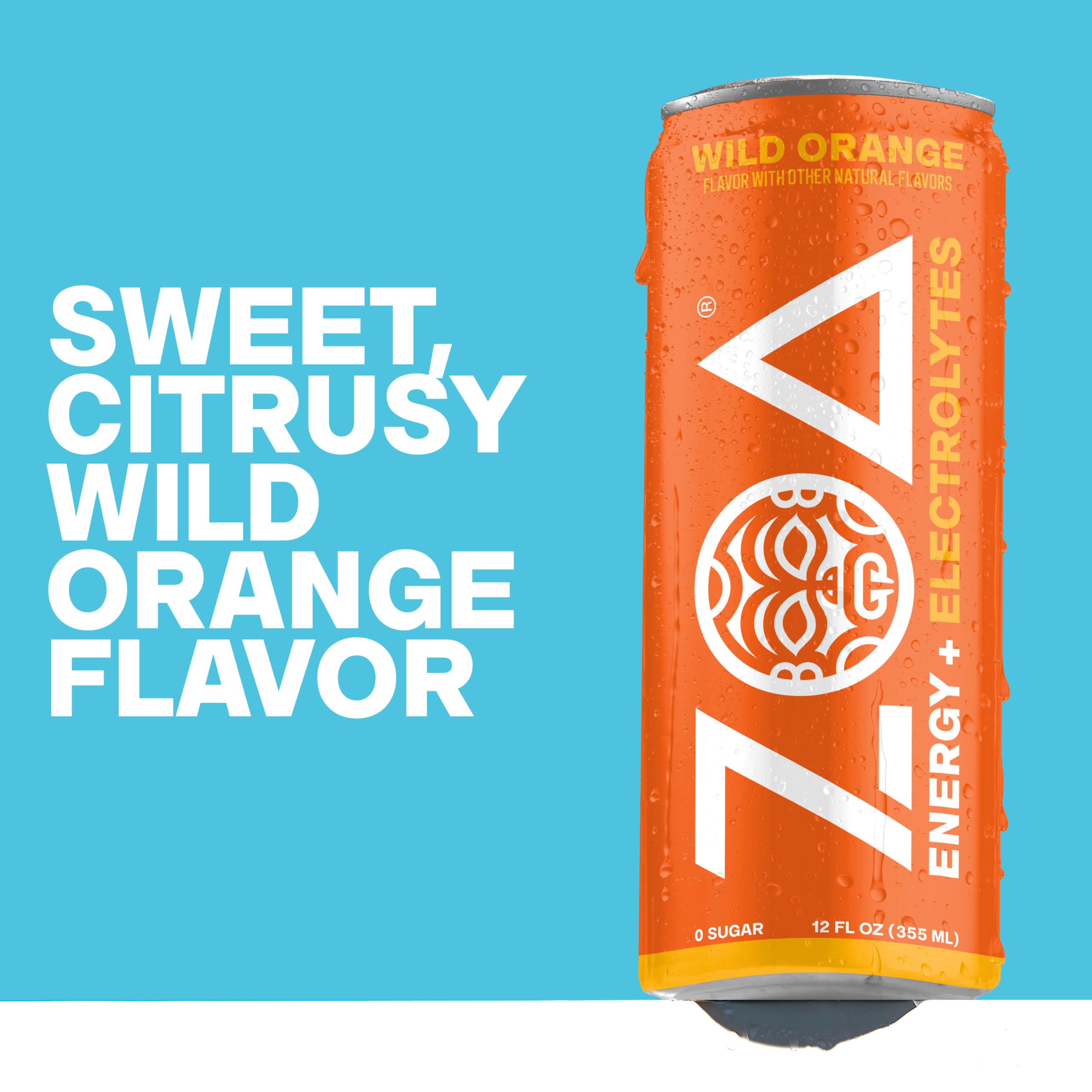 ZOA wild orange pour with visible bubbles conveying refreshing texture and quick hydration
