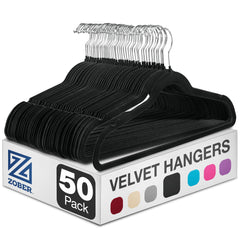 ZOBER front pack of 50 hangers showing neat uniform storage benefit