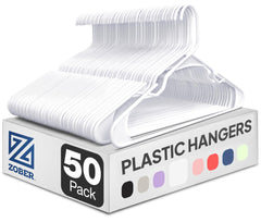 ZOBER front view of 50 white hangers for neat closet organization