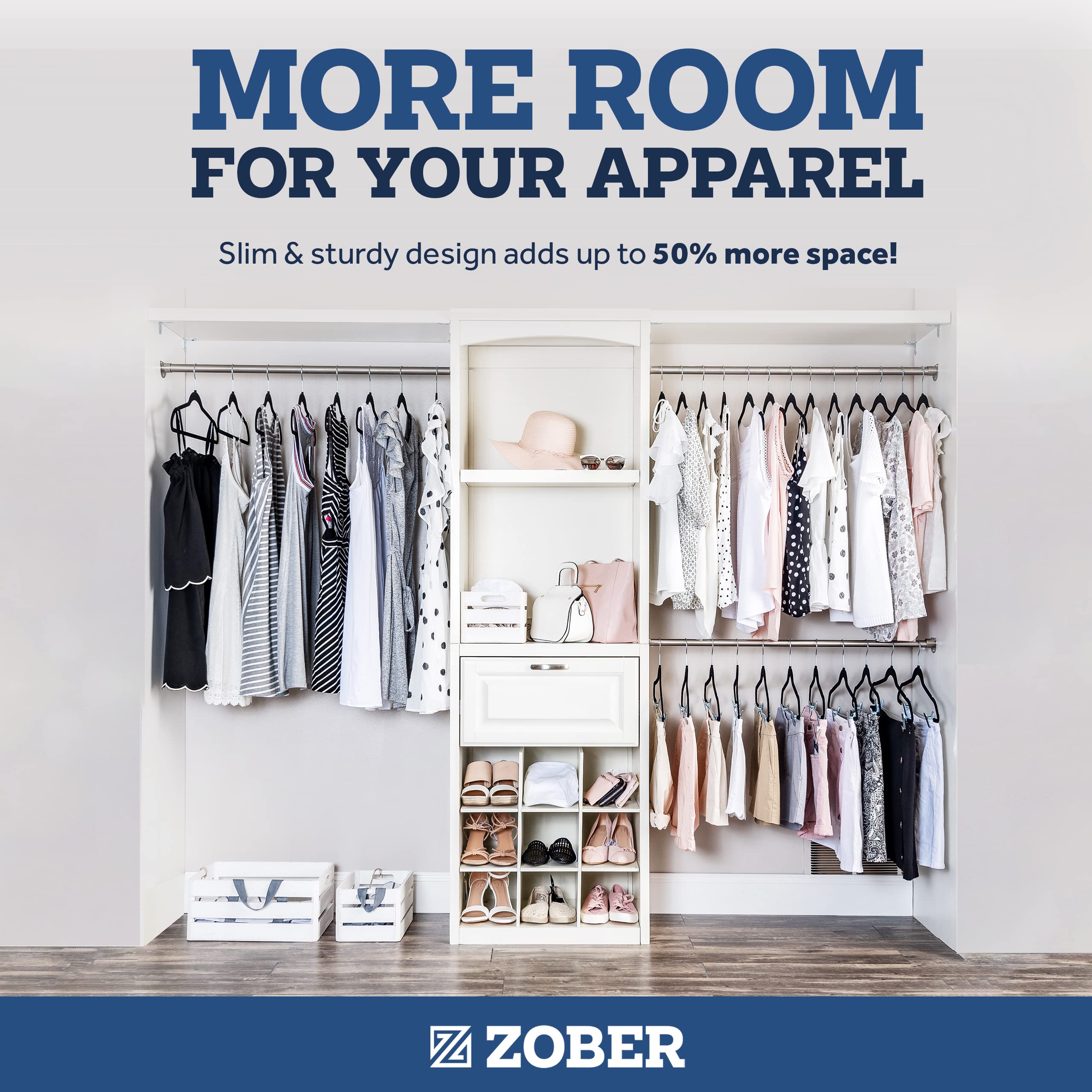ZOBER hanger supporting a heavy coat without bending or sagging