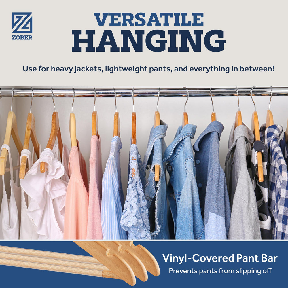 ZOBER hangers arranged in closet showing organized, space-saving benefit
