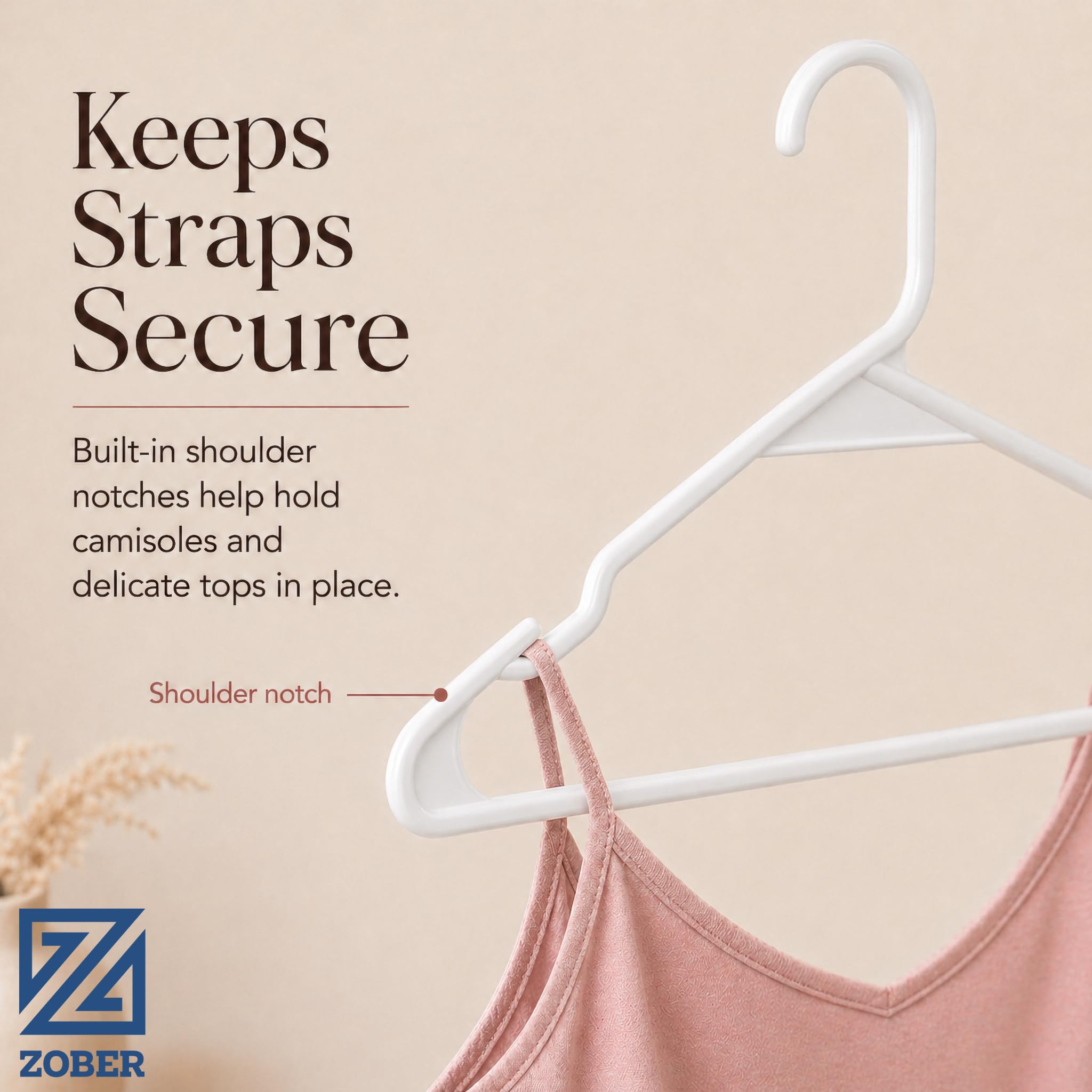 ZOBER view of hook and dual strap hooks keeping thin straps secure