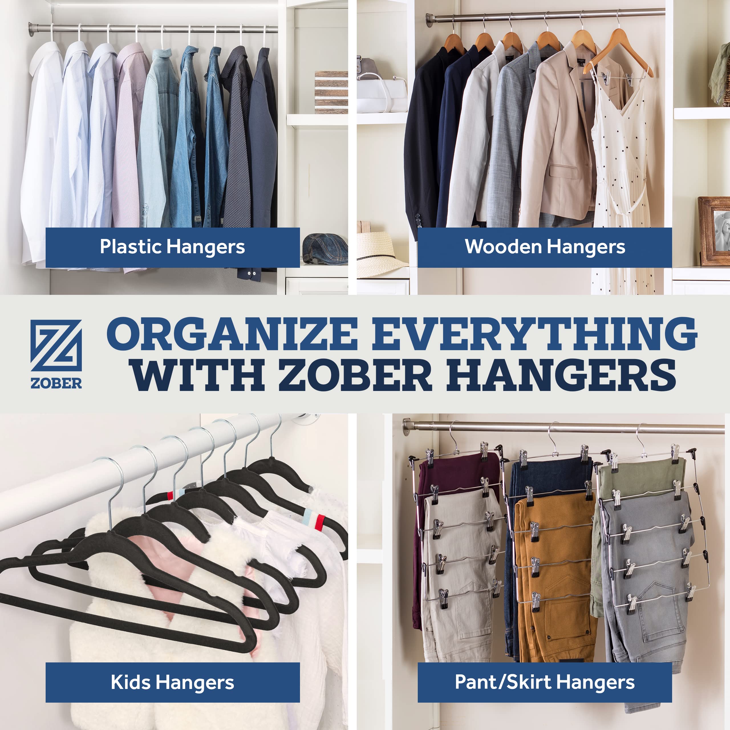 ZOBER styled bedroom closet demonstrating organized, bright wardrobe