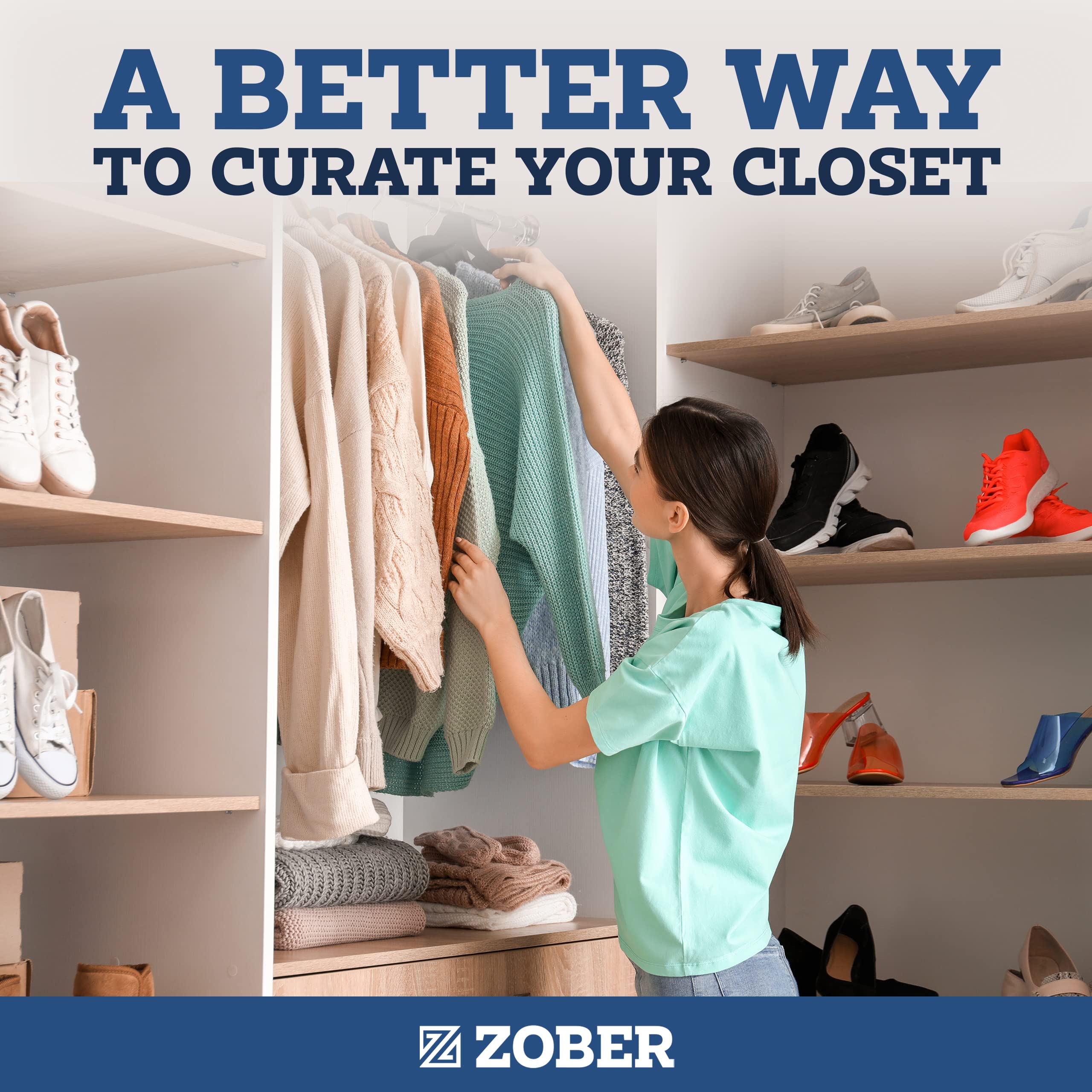 ZOBER hanger used for pants on horizontal bar saving closet space