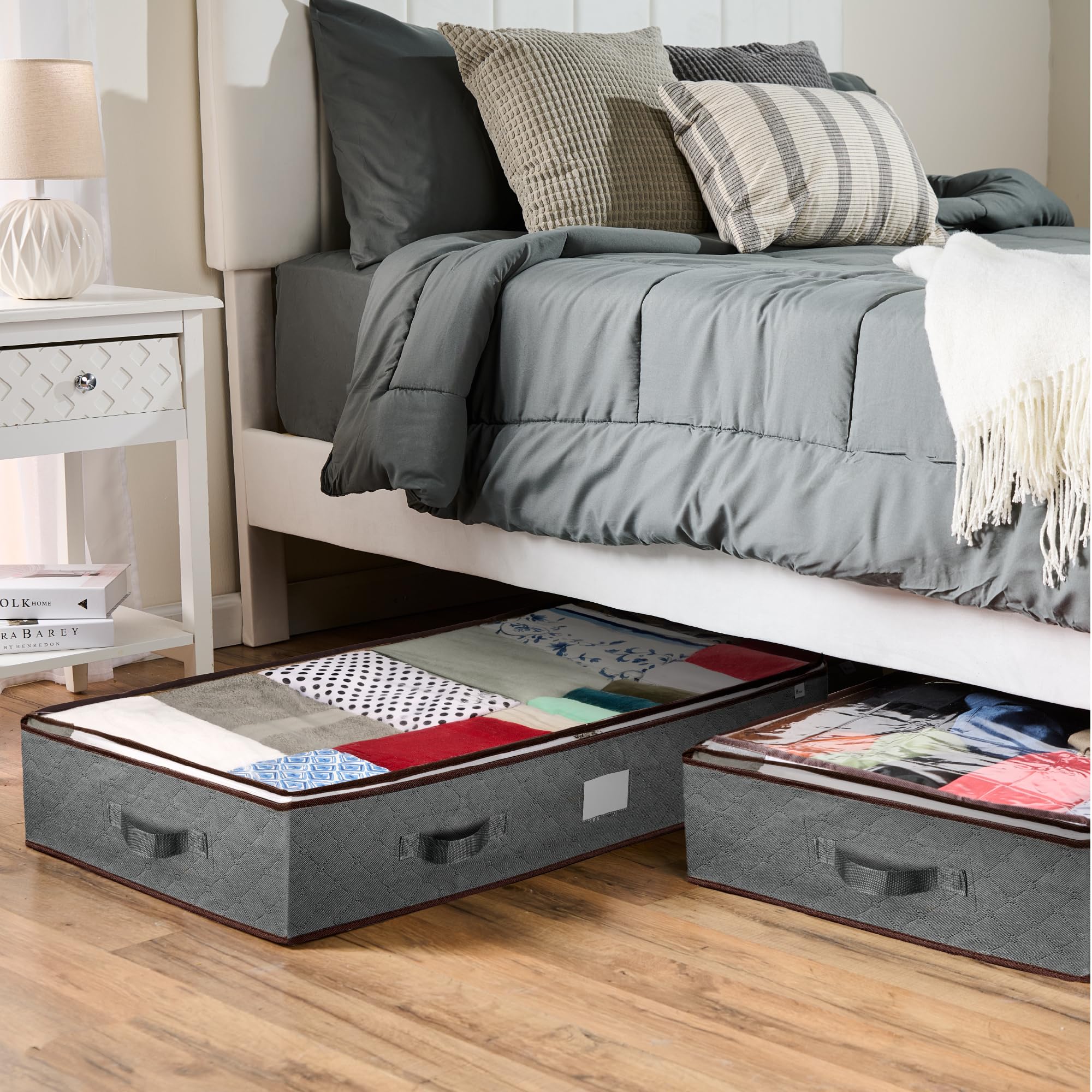 ZOBER sliding under bed in use showing quick access and tidy bedroom benefit
