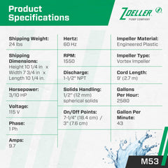 Zoeller M53 cast iron housing detail, durable protection for motor components