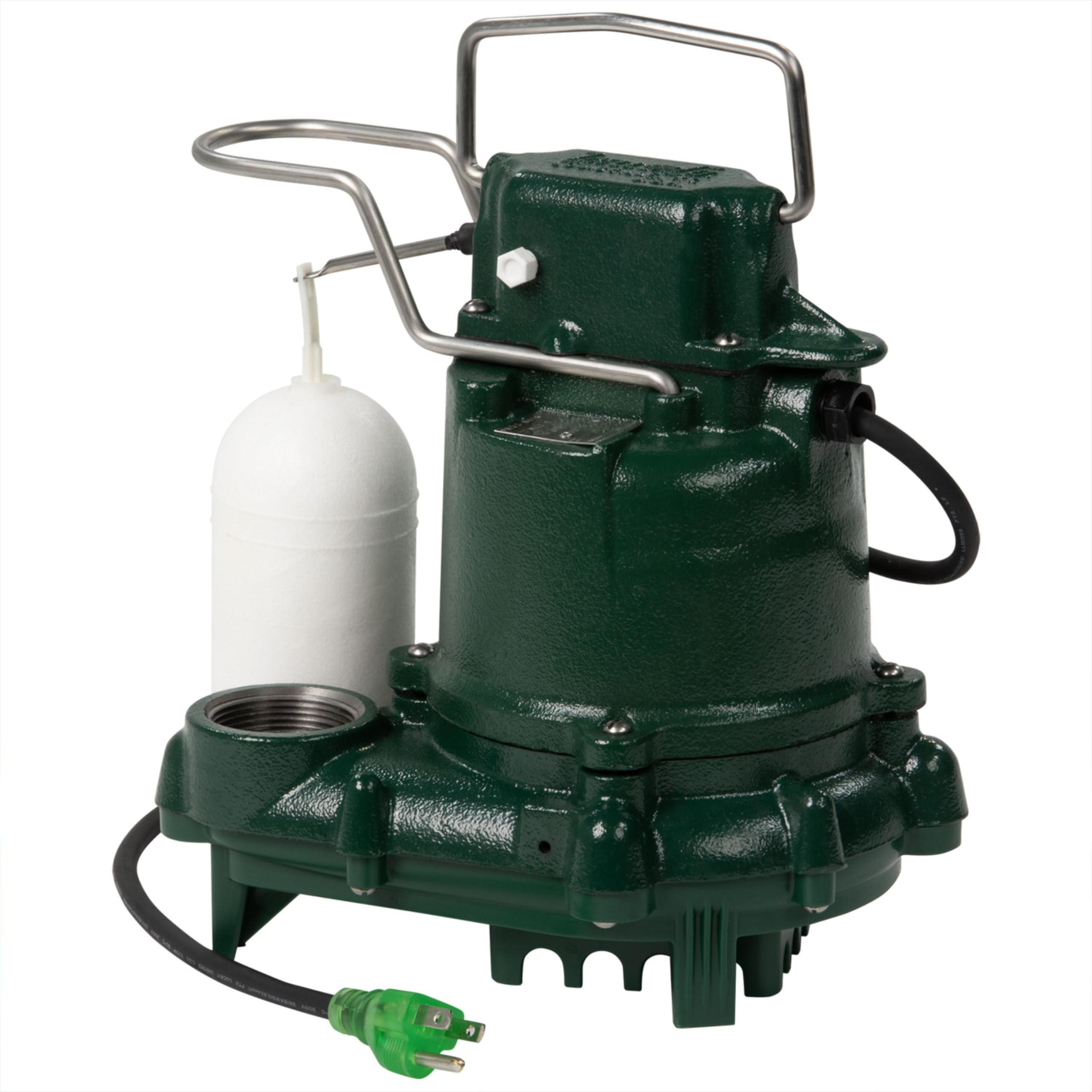 Zoeller M53 front view showing compact pump and outlet, reliable water removal