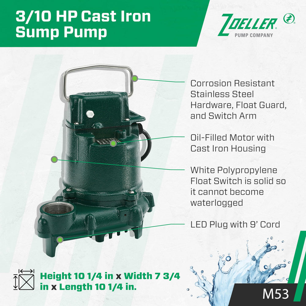 Zoeller M53 float switch top detail, automatic activation for hands-free operation