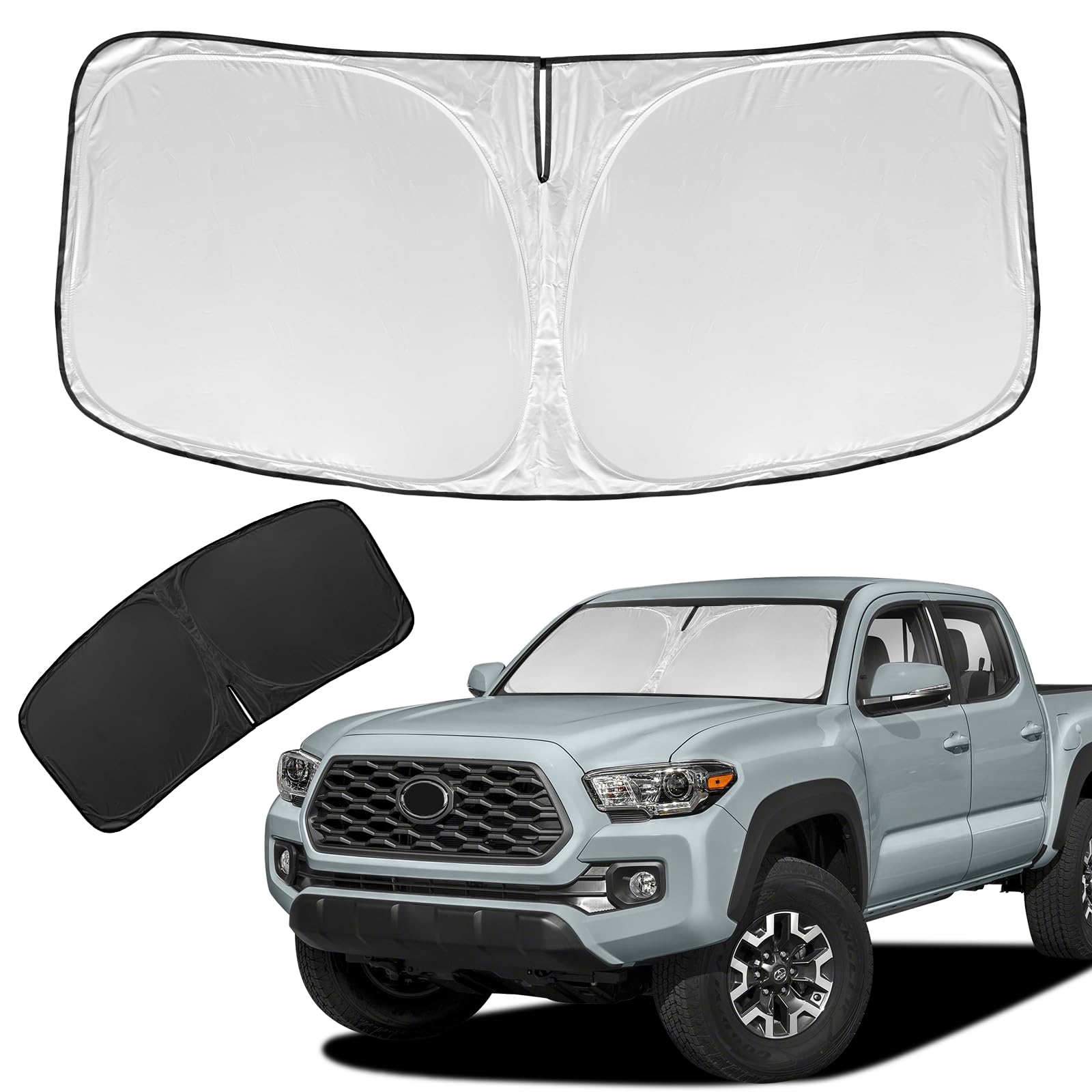 ZOIBV front view of sun shade packed in pouch shows easy transport