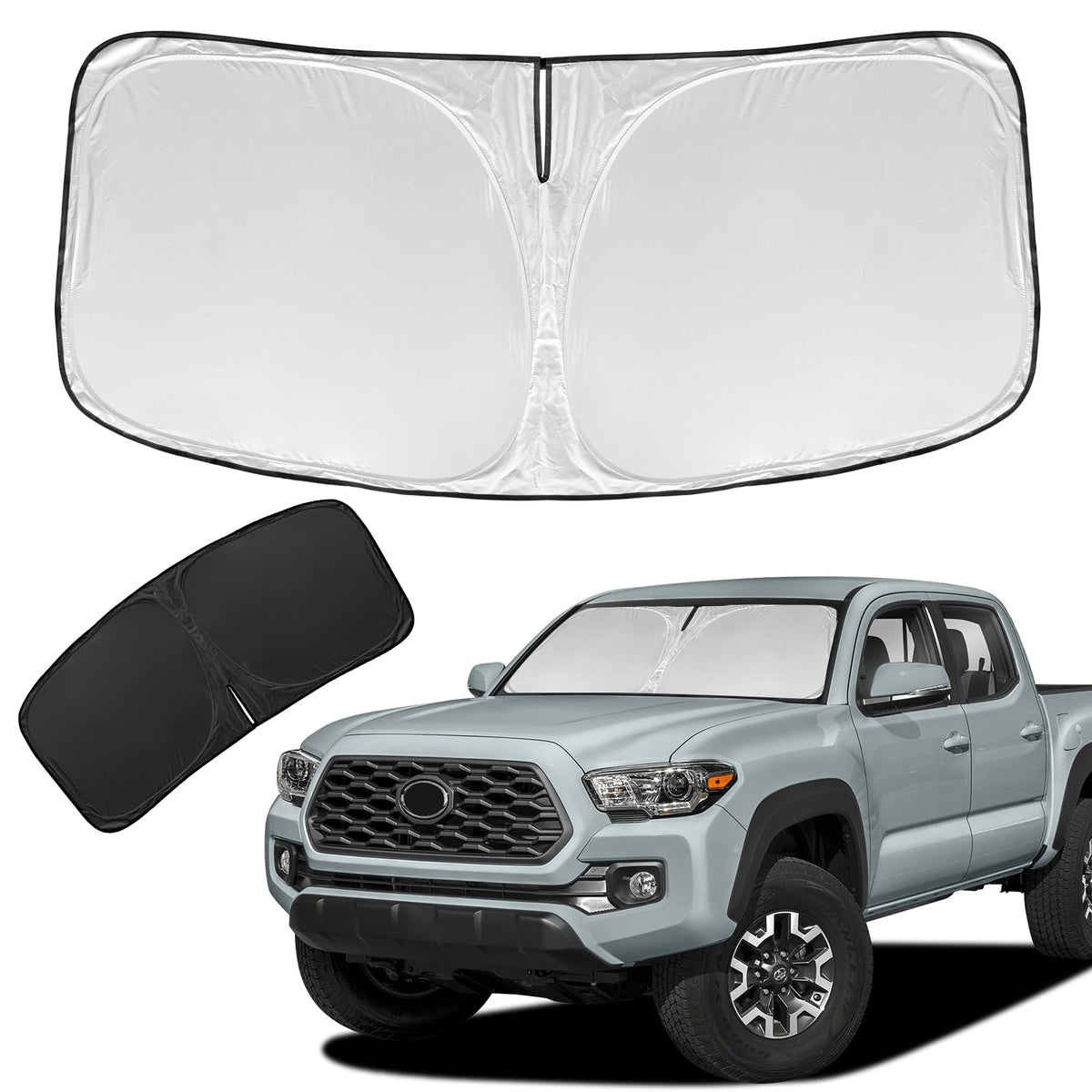 ZOIBV front view of sun shade packed in pouch shows easy transport