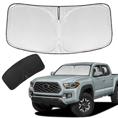ZOIBV front view of sun shade packed in pouch shows easy transport