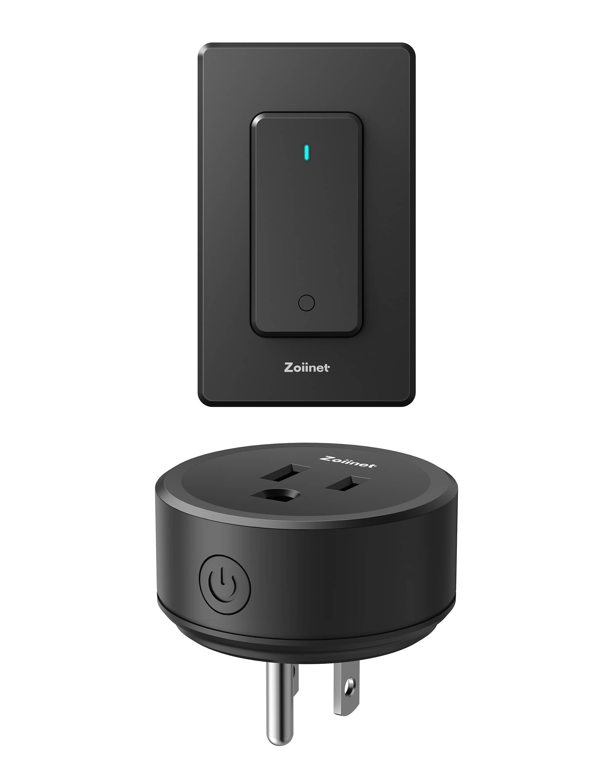 Zoiinet front view of plug inserted in outlet showing secure connection and safety