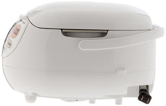 Zojirushi rice cooker with bowl of cooked rice in kitchen setting for consistent results