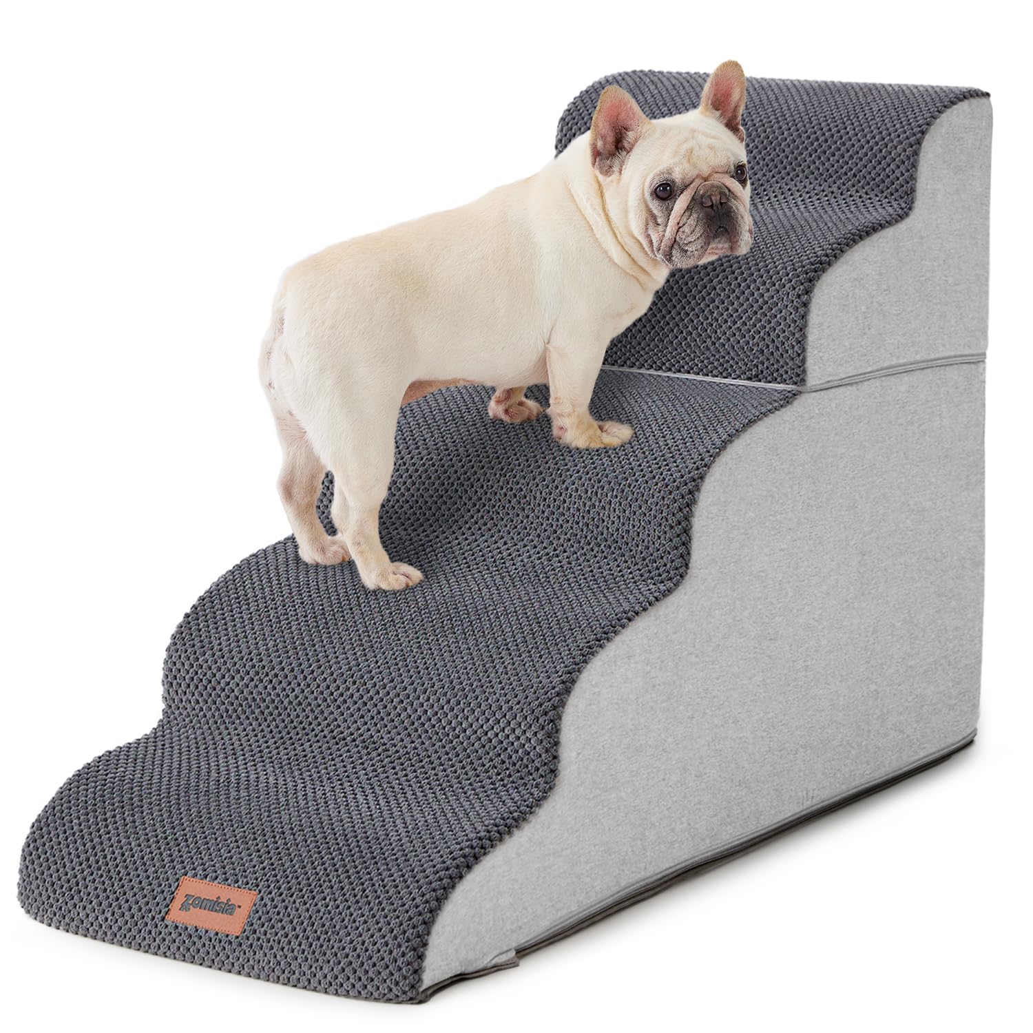 ZOMISIA front view of 5-step dog stairs showing stability and access