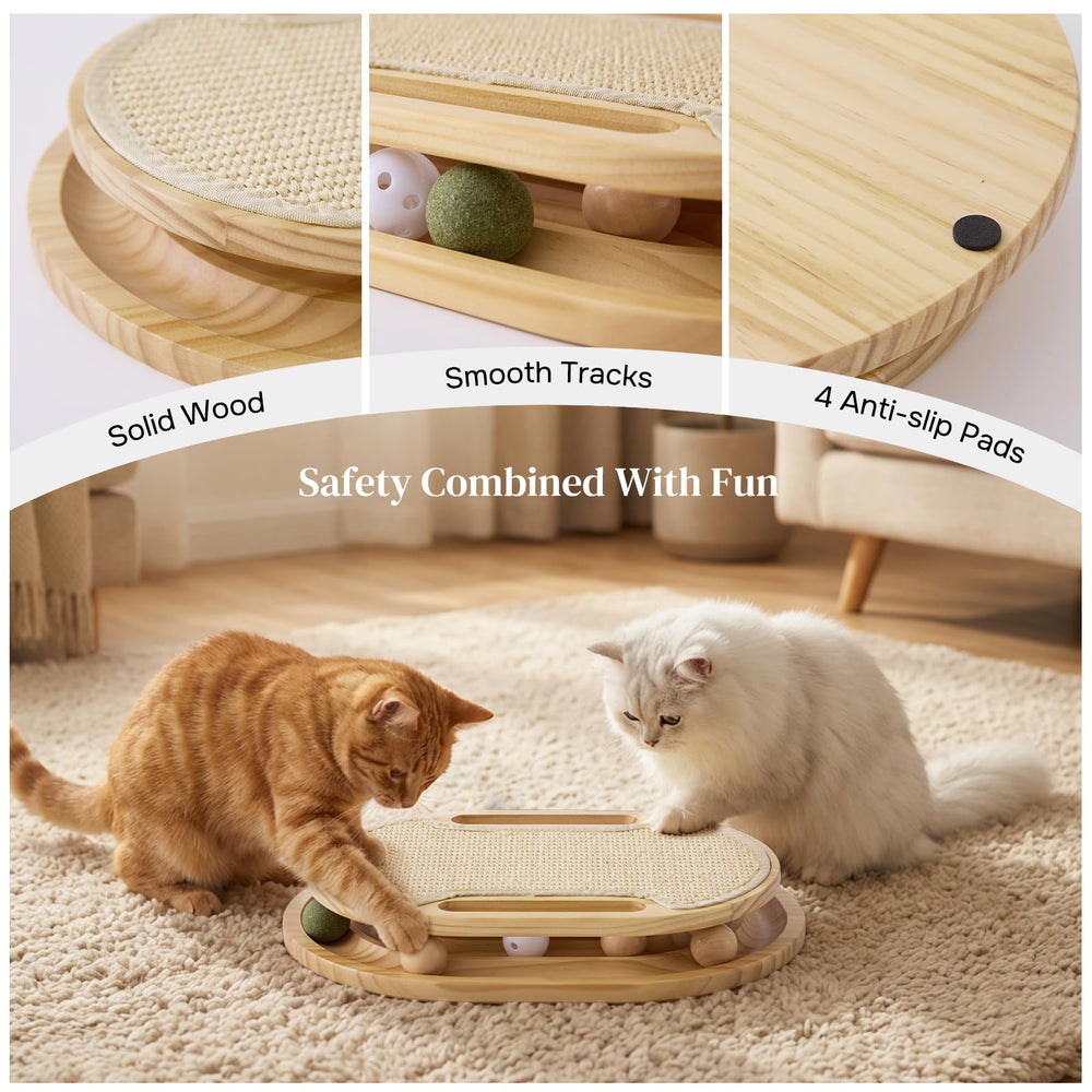 ZOMISIA in use with cat batting balls, promotes exercise and boredom relief