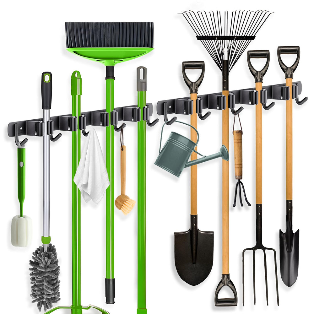 ZONGOOL front view of mounted rack showing organized brooms and mops for tidy storage