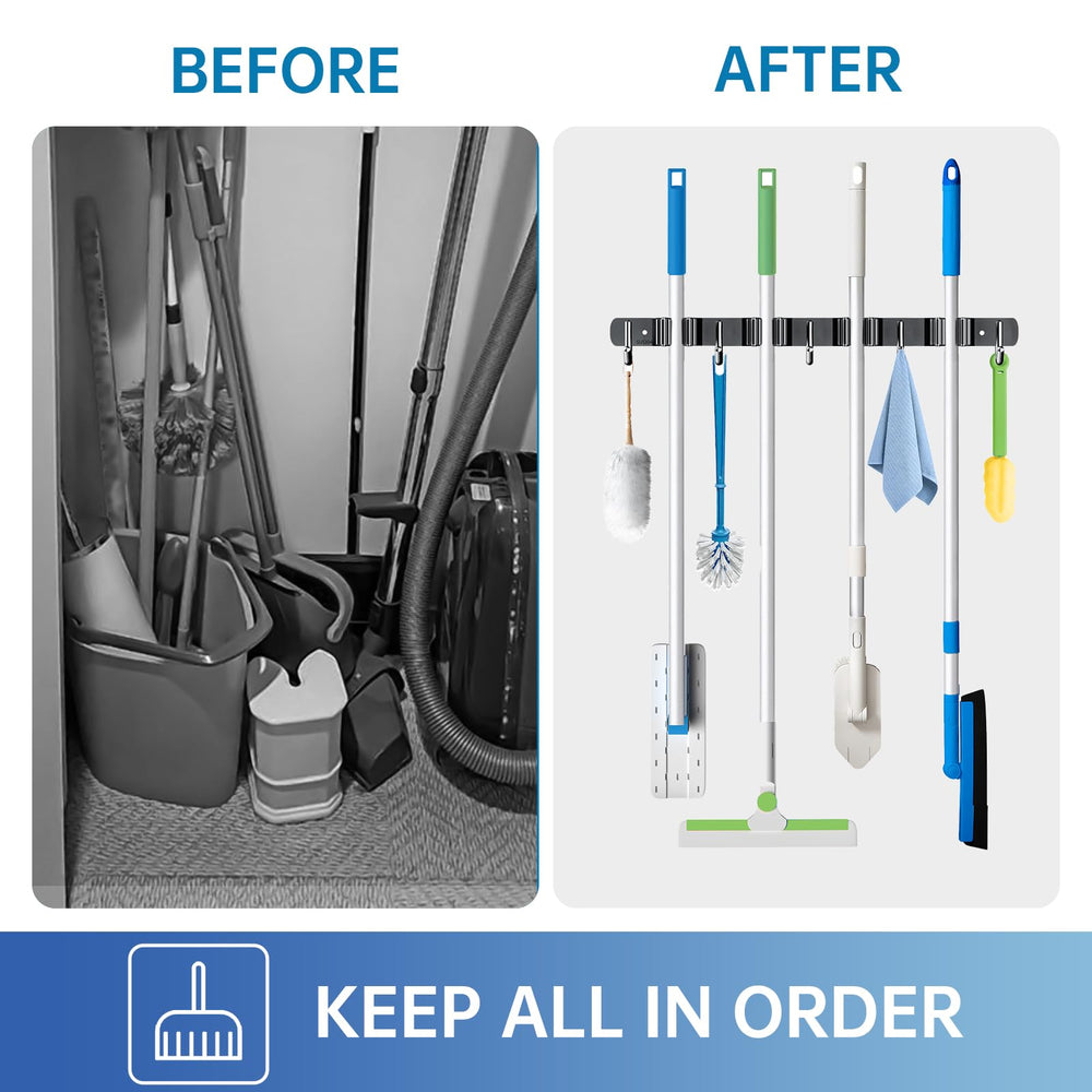 ZONGOOL mounted in bathroom storing wet mop and squeegee to prevent floor clutter