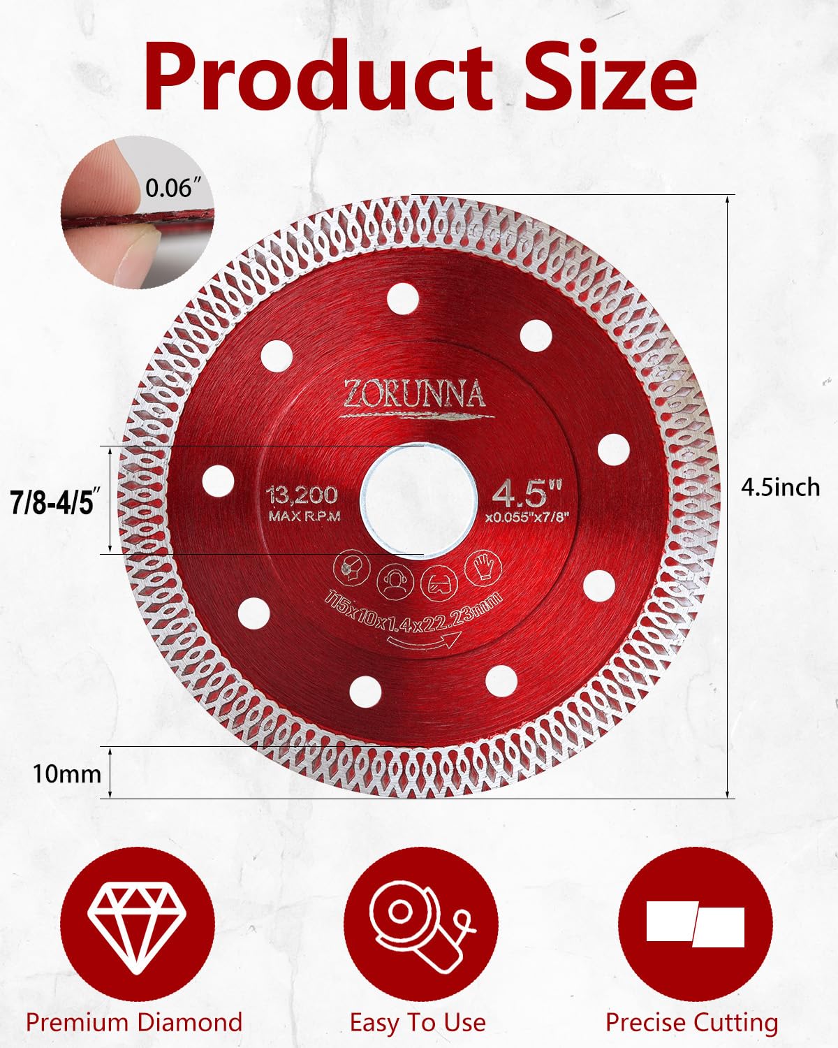 ZORUNNA blade performing wet cut with water flow reducing dust