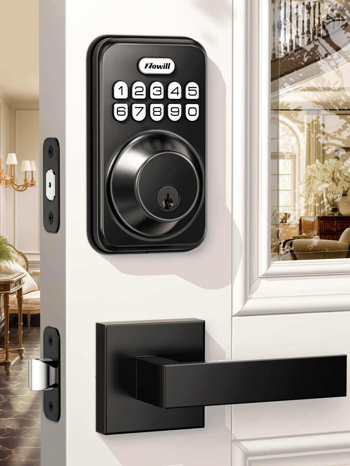Zowill keypad front view showing matte black finish and clear buttons for easy access