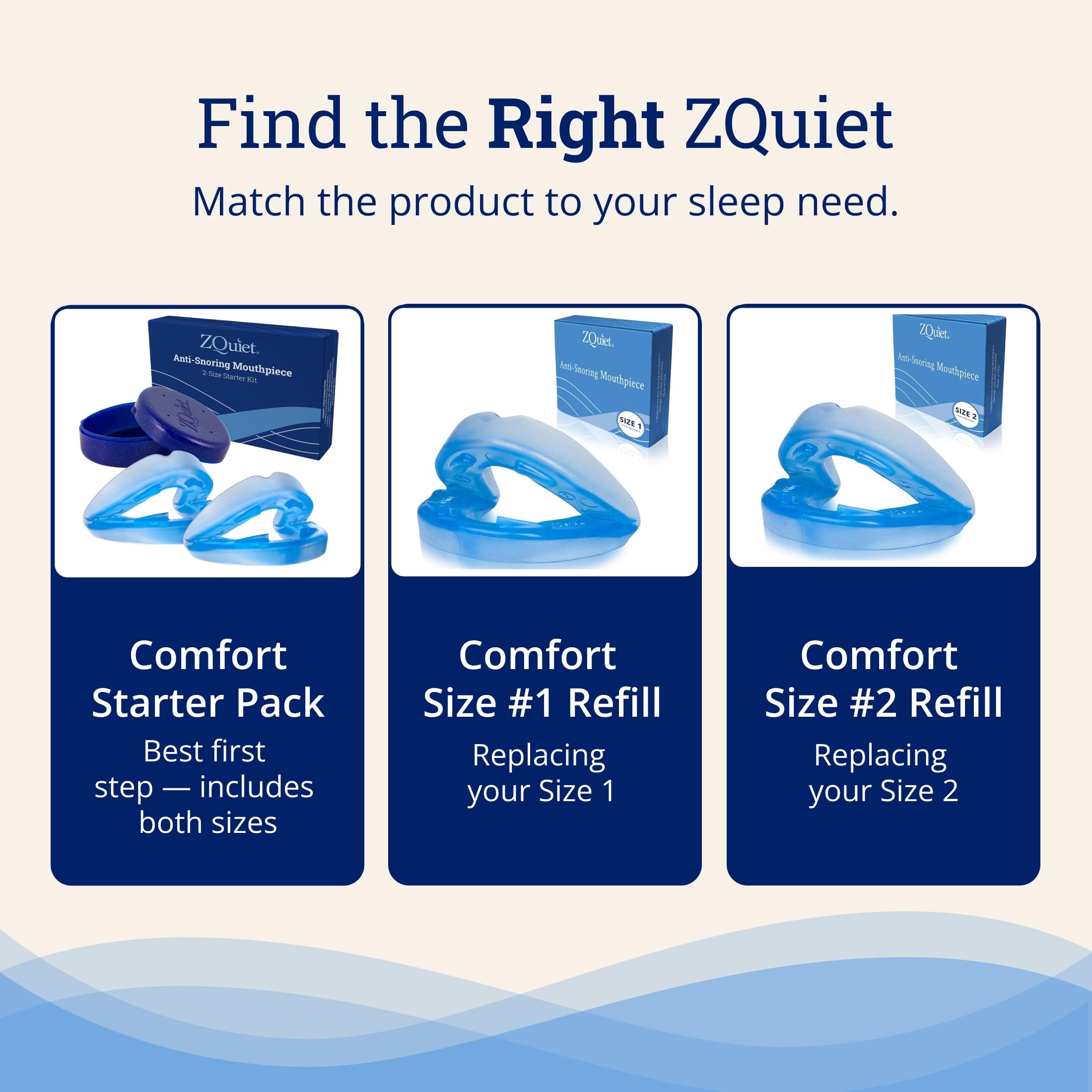 ZQuiet size comparison of two advancement levels showing adjustable fit options