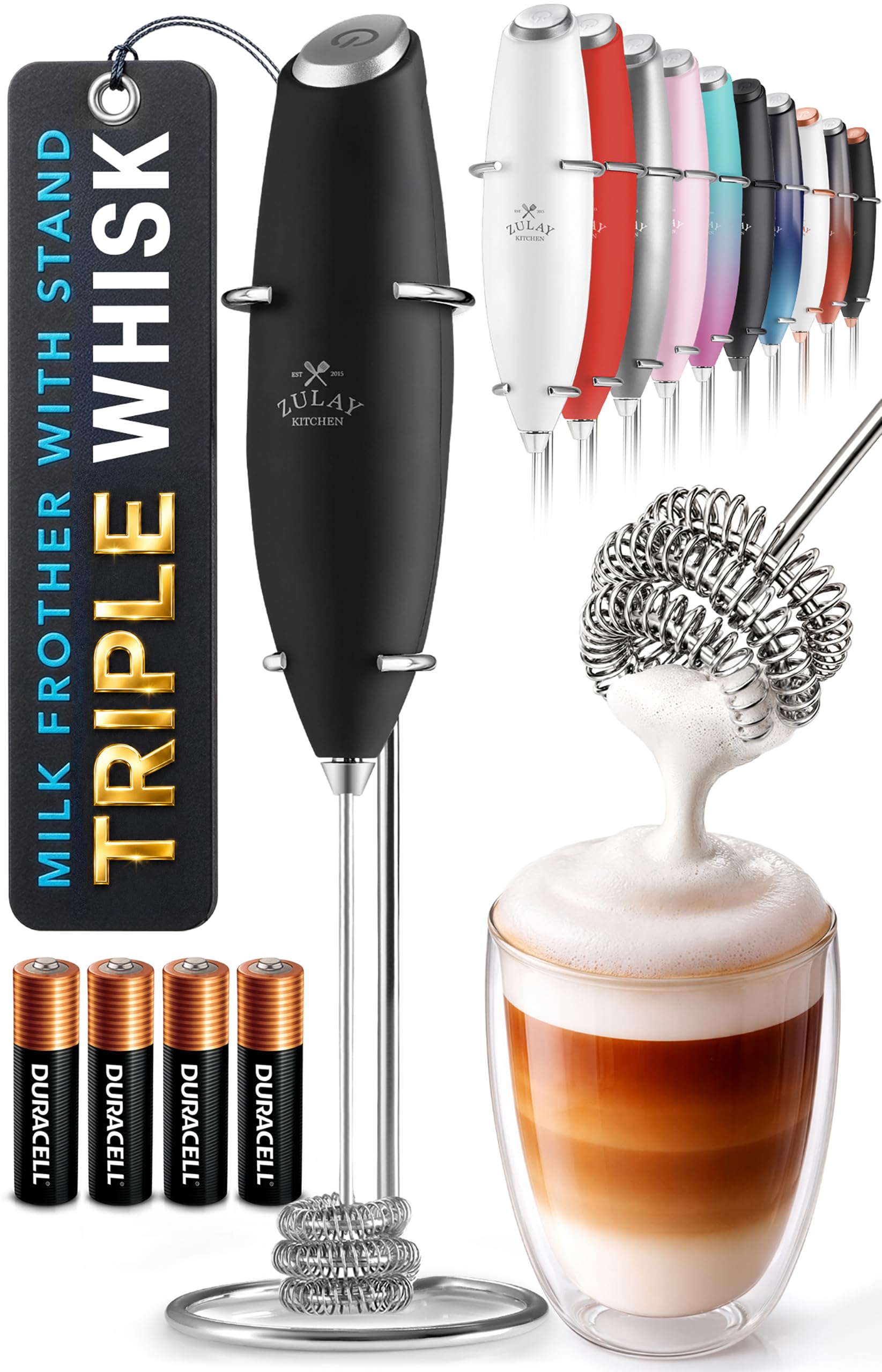 Zulay Kitchen front view of frother wand showing compact design and immediate use benefit