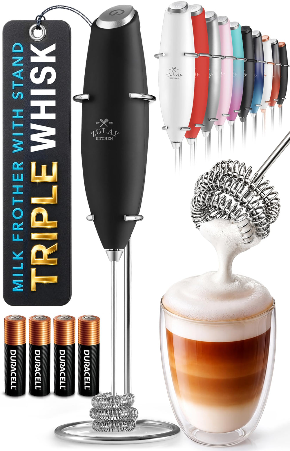 Zulay Kitchen front view of frother wand showing compact design and immediate use benefit