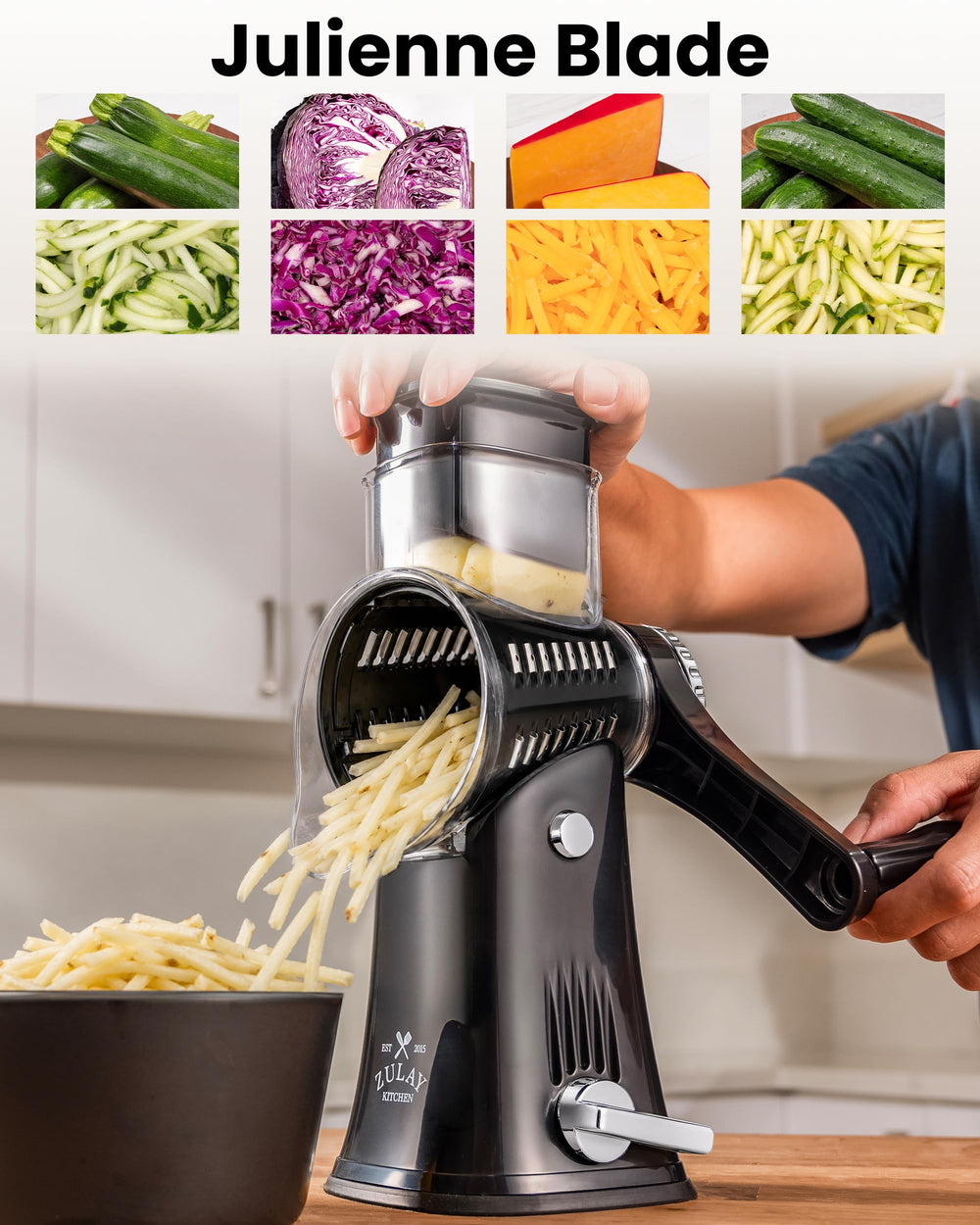 Zulay Kitchen five stainless-steel blades laid out providing versatile cutting options
