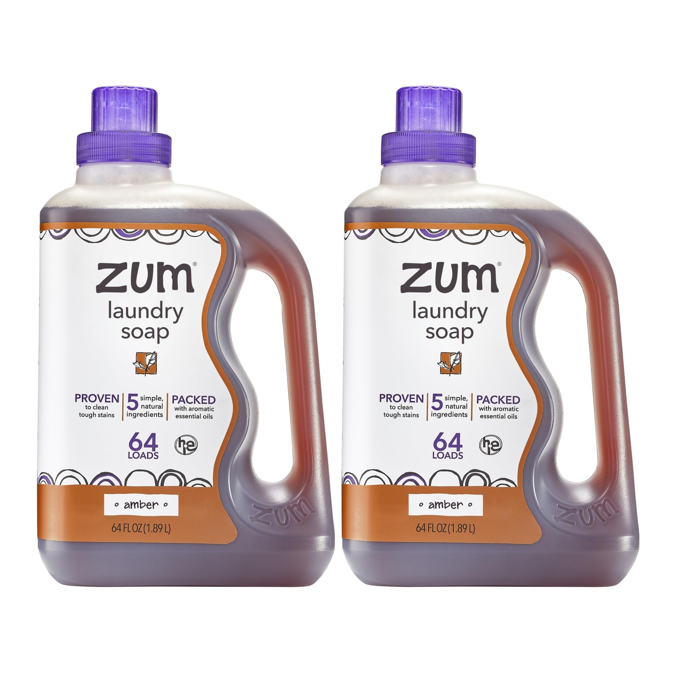 Zum bottle front view showing amber laundry soap and clean design for easy identification