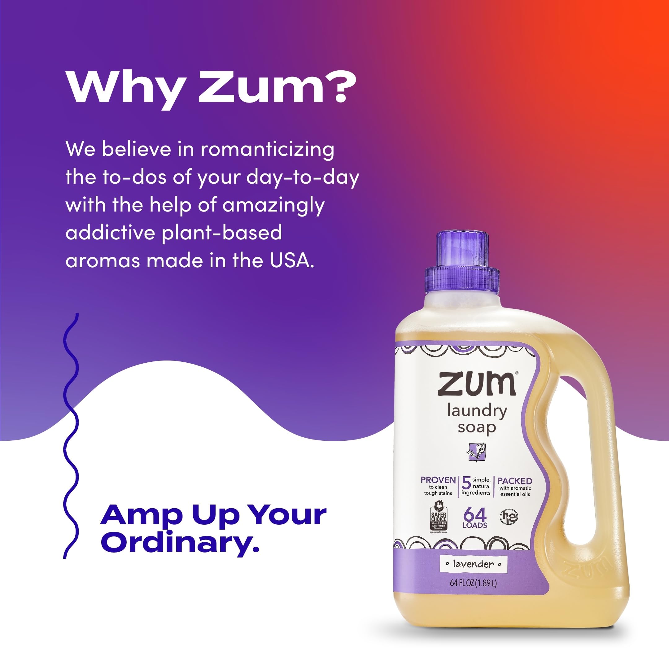 Zum bottle on shelf in laundry room conveying clean fresh linens