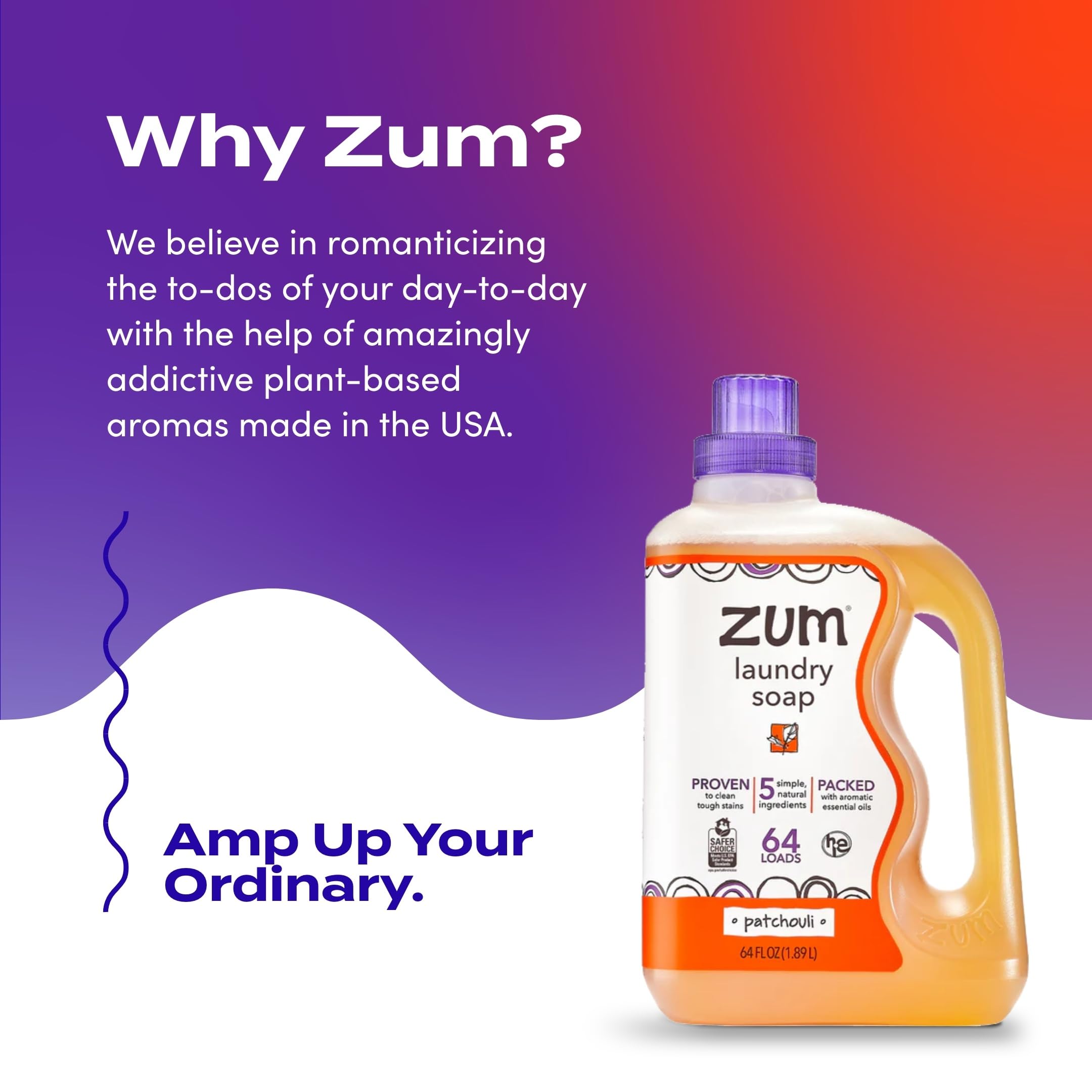 Zum patchouli with botanical ingredients suggesting plant-based, natural formulation